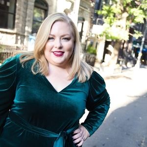 Eloquii Draped Puff Sleeve Velvet Dress